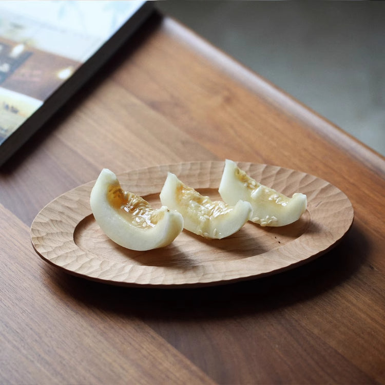 oval wood serving tray walnut 12in handcrafted