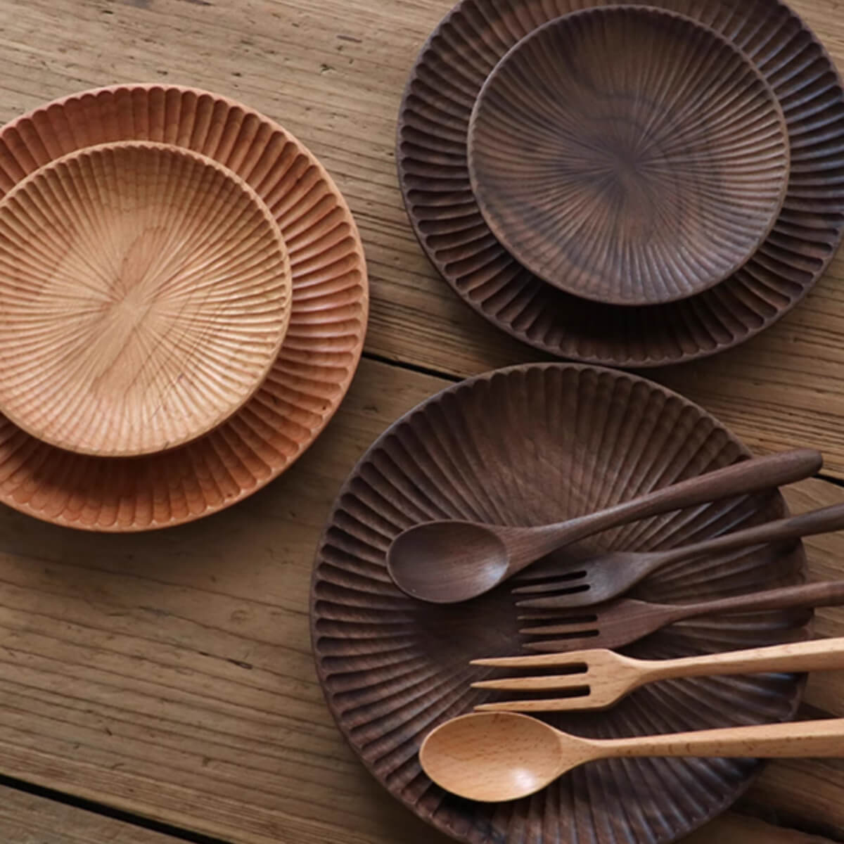 carved round wooden tray 8in natural wood