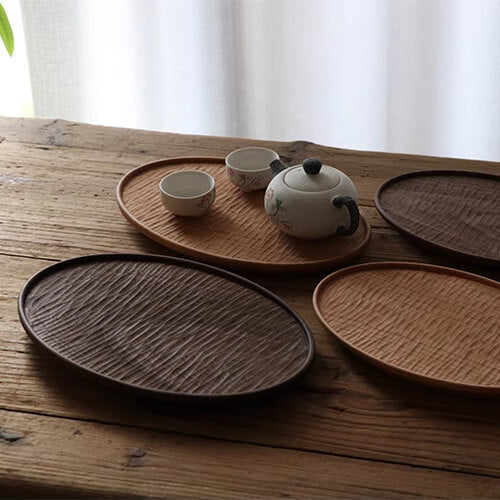 carved walnut serving tray 10in for cafes