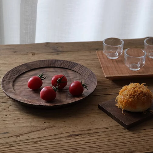 knife-carved walnut serving tray 9in for hotels