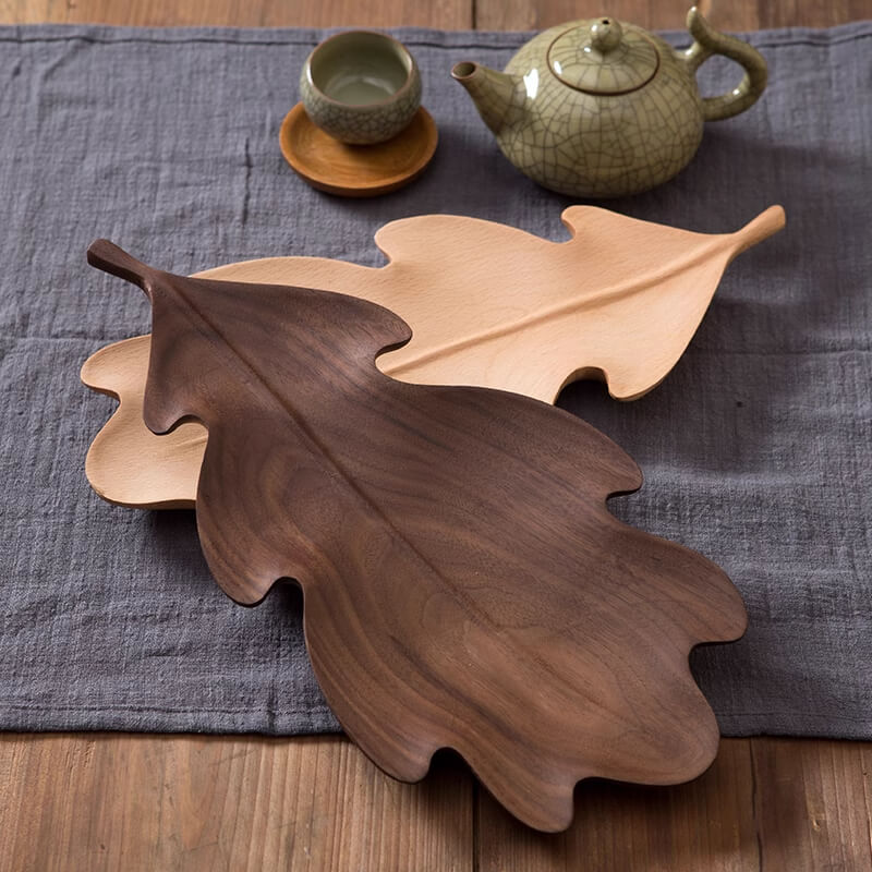 wooden leaf tray walnut 14in handcrafted